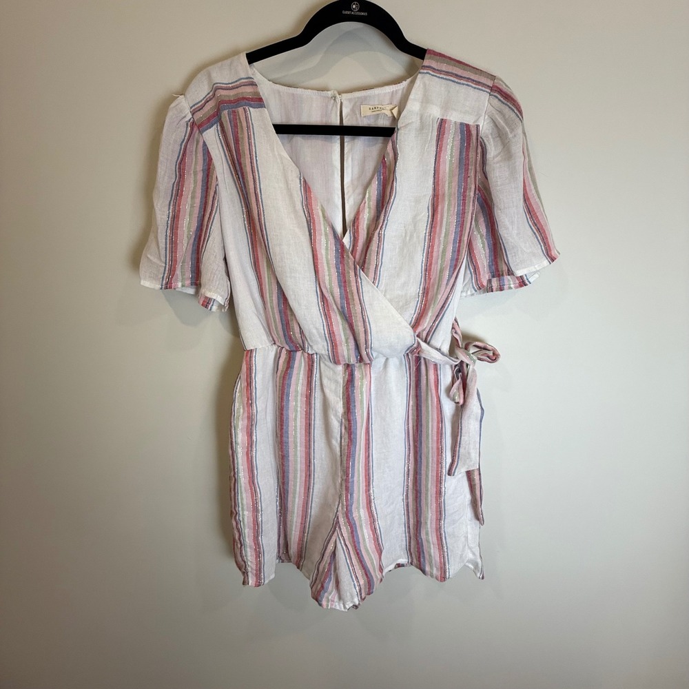 Harper Heritage Striped Romper Womens XS Wrap Front Short Sleeve Summer‎
